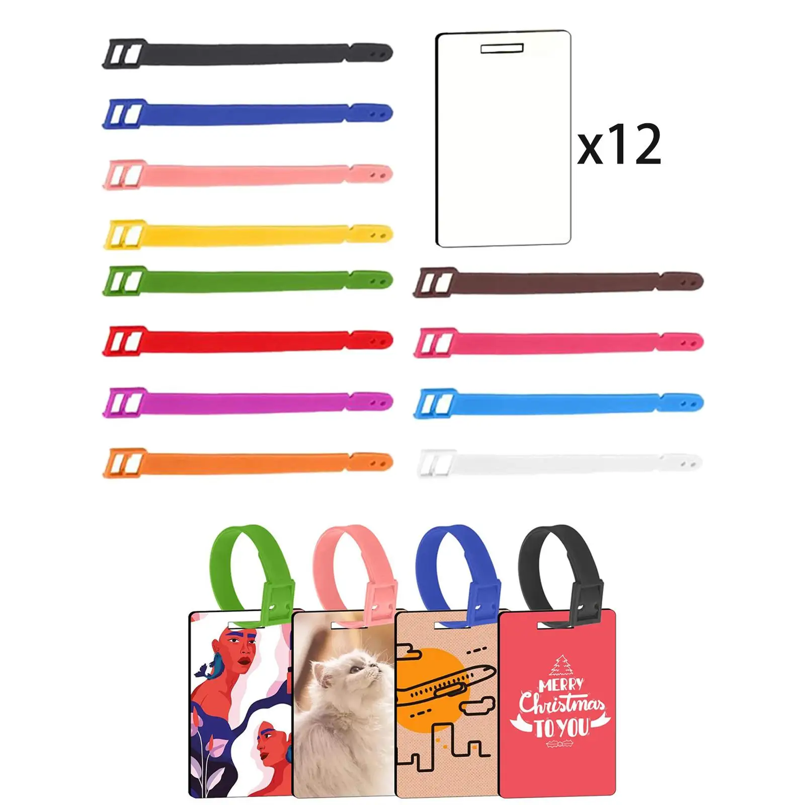 12x Sublimation Blank Luggage Tags DIY MDF Label Multifunctional Heat Transfer Tags White for Suitcase Travel Bag Gift Traveling