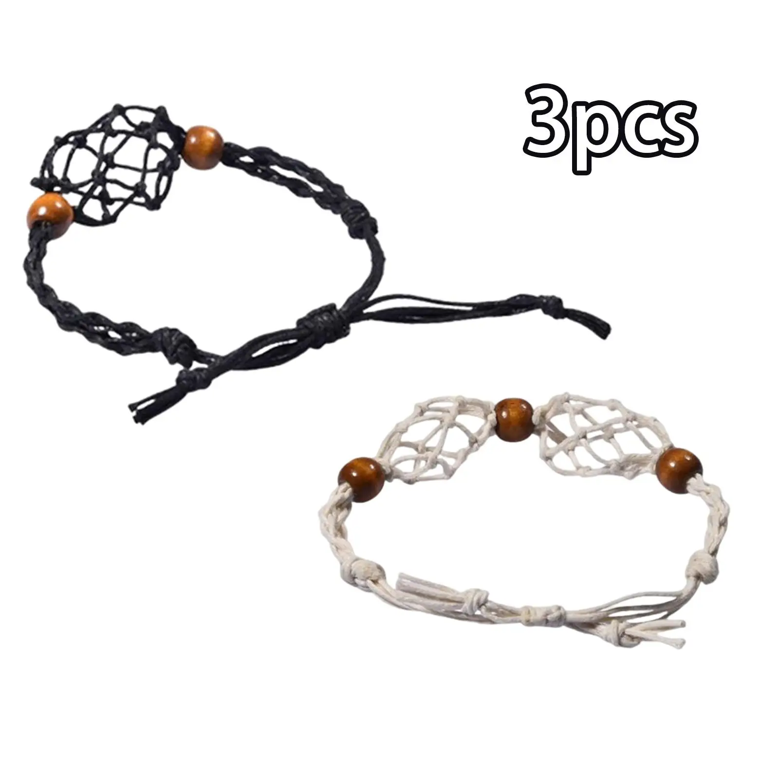 3Pcs Woven Empty Stone Holders Adjustable Bracelets Without Stone Necklace Cord Holder Pendants for Gift Men Women