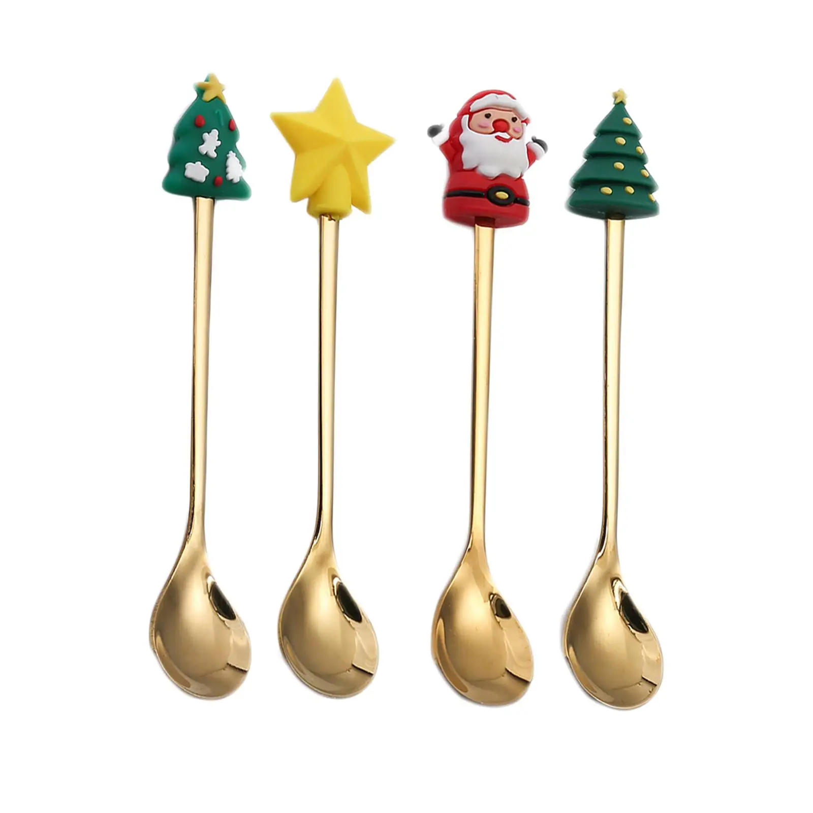 4Pcs Christmas Table Decorations Soup Dessert Spoon Tea Spoons decor Coffee Stirring Spoon for Daily Use Party Xmas