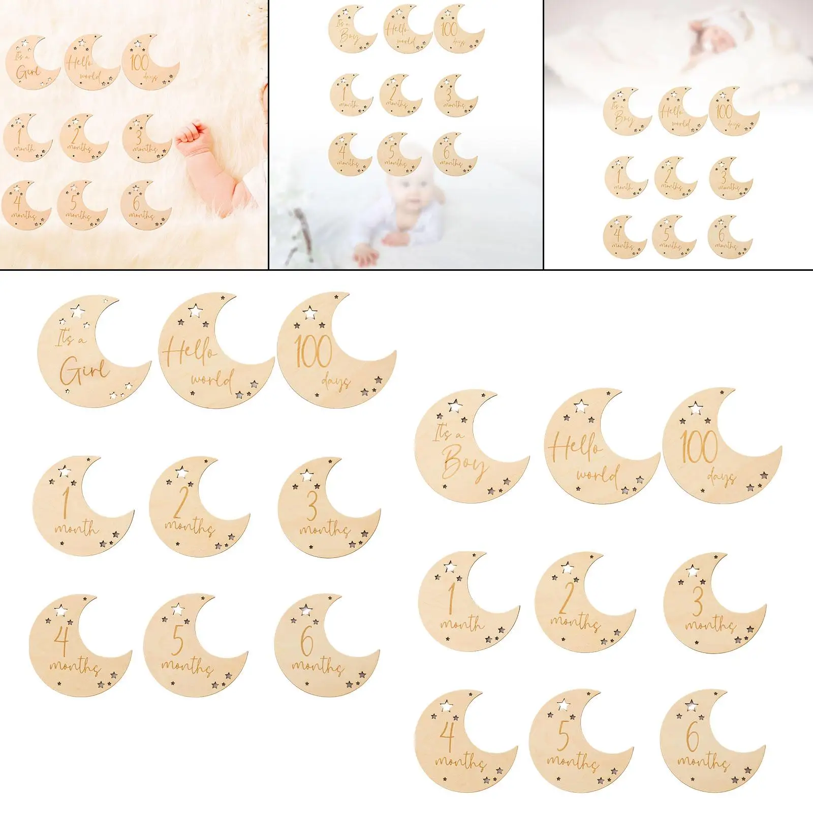 9Pcs Baby Birth Announcement Cards Party Decoration Photography Props Wooden Milestone Photo Card for Toddlers Girls Newborn