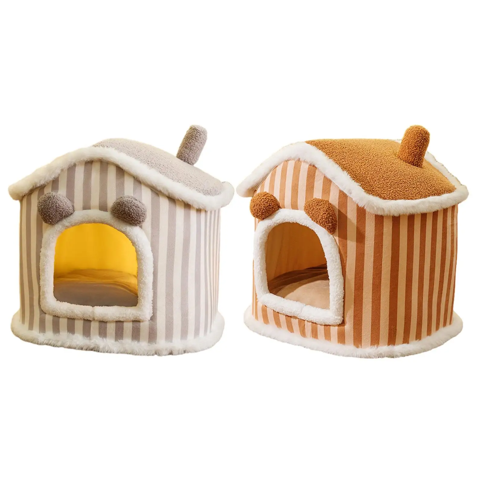 Lovely Cat Bed House Warm Removable Pet Cushion Indoor Cats Soft Cats Tent Anti Slip Bottom Kitten Kitty Shelter Huts Pet Bed
