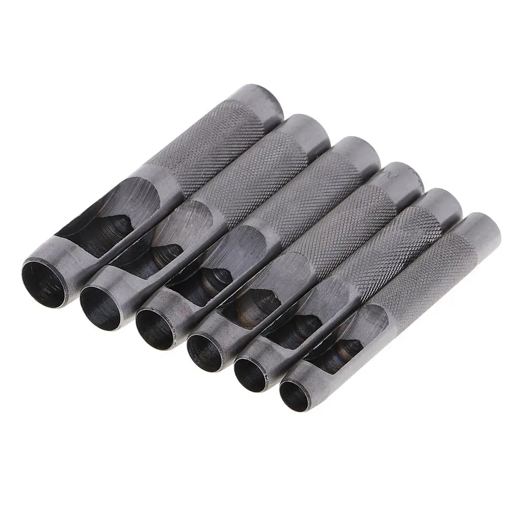 6 Pieces Round Steel Leather Craft Hollow Hole Punch 9mm to 14 mm for Leather Belt Watch Band Gasket
