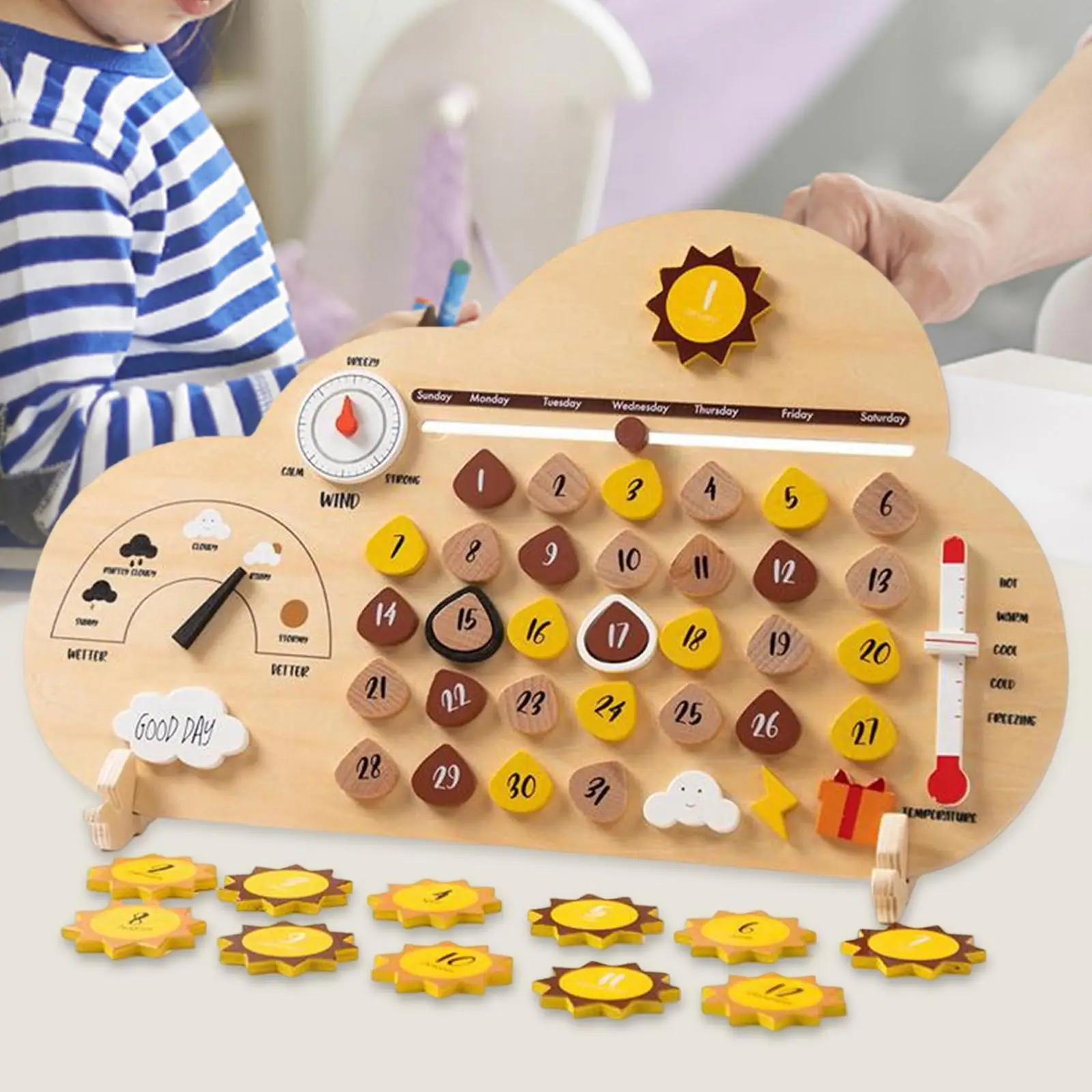 Montessori Toys Activity Board Preschool Learning Toys Climate Teaching Toy Daily Calendar for Toddlers Kids 4 5 6 Holiday Gifts