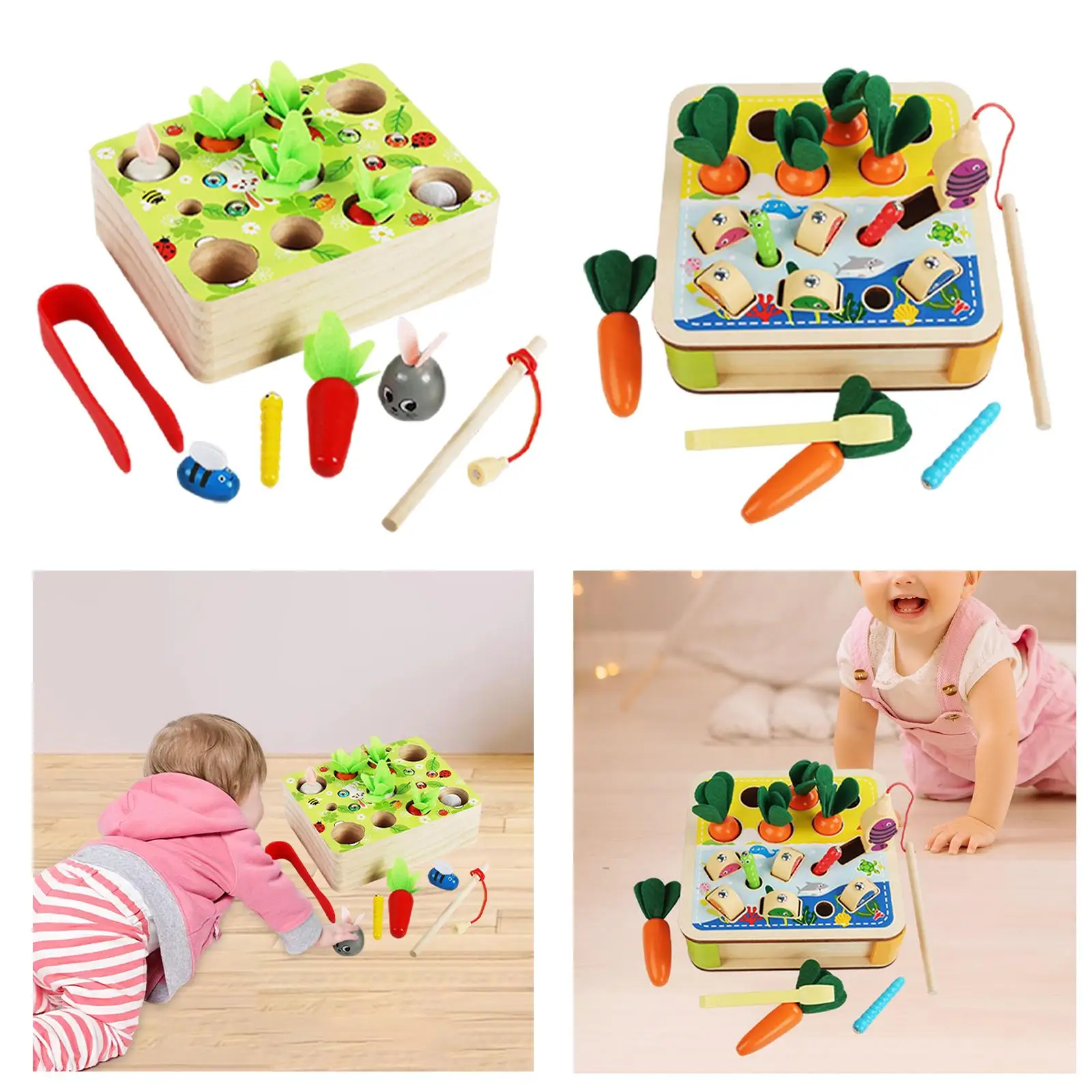 Wooden Pulling Radish Toys Interactive Toys Preschool Learning Toys Education Matching Game for Toddler Baby Holiday Gifts