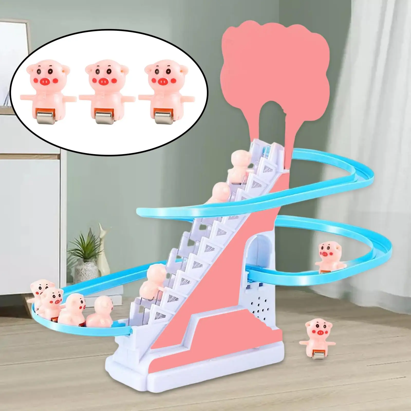 Small Pig Climbing Stairs Toy with LED Flashing Lights Educational 