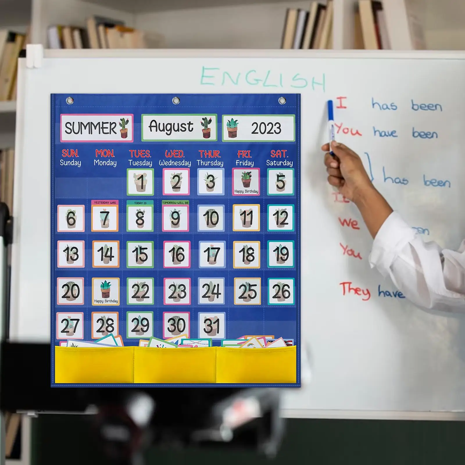 Monthly Calendar Pocket Chart Educational Classroom Calendar with 89 Cards