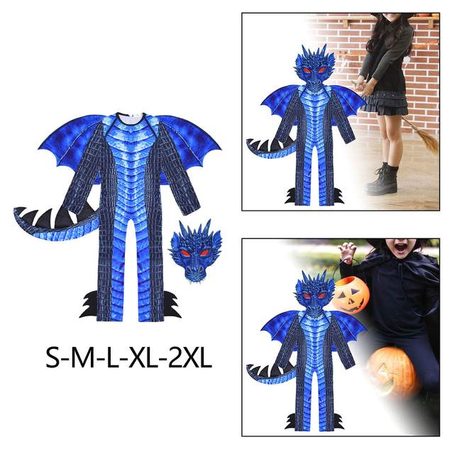 Kids Dragon Costume Imaginative Play Dress up Child Dragon Wing Tail Mask Set for Carnival Festival Stage Performance Props