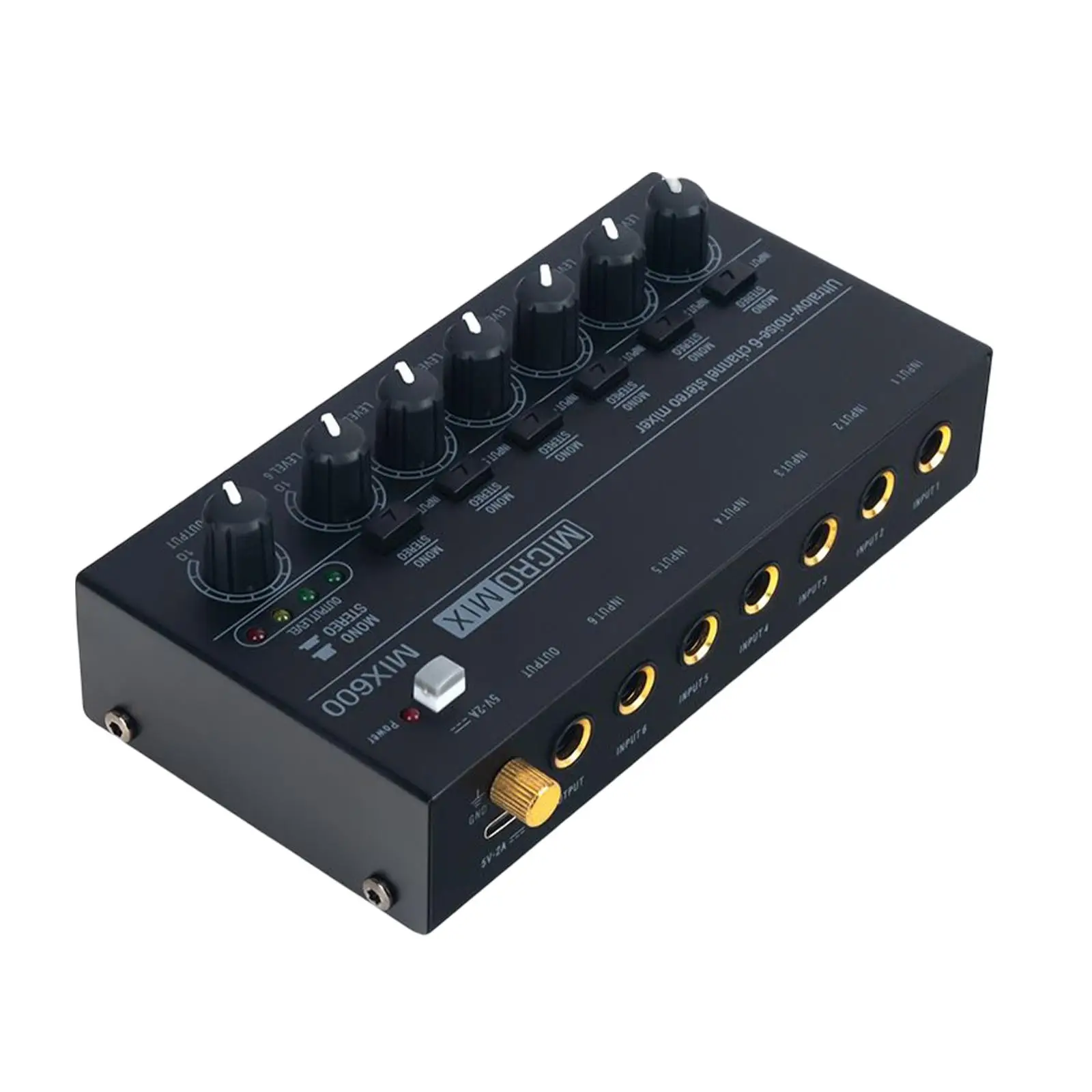 6 Channel Audio Mixer DC 5V Mini Portable Stereo Line Mixer for Bars Bass Meeting