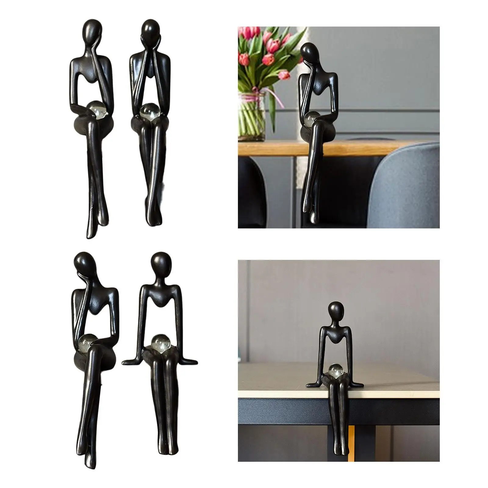 Modern Thinker Statue Resin Figurine Crafts Art for Table Bookshelf Decor