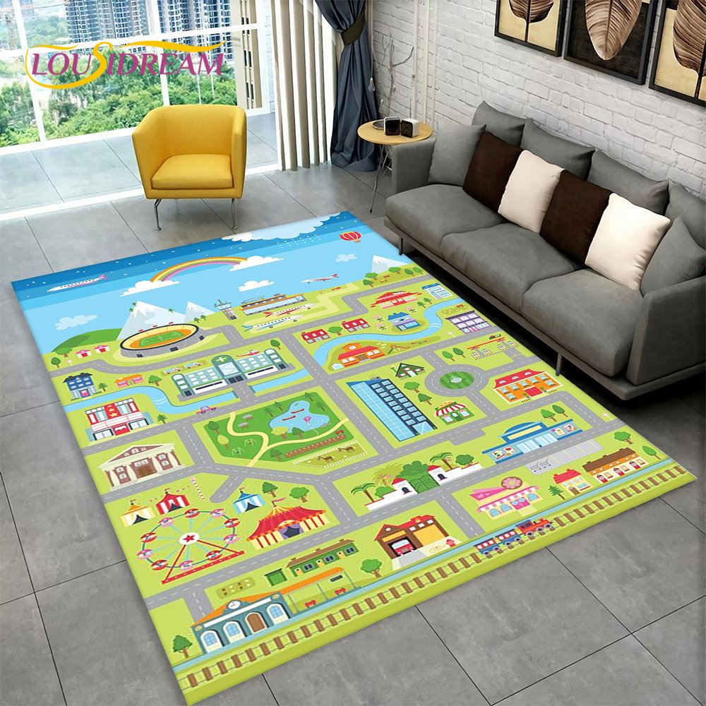 tapis de jeu pour trafic routier urbain sur zone de salle de décor de salon et de chambre polymères de sol non ald