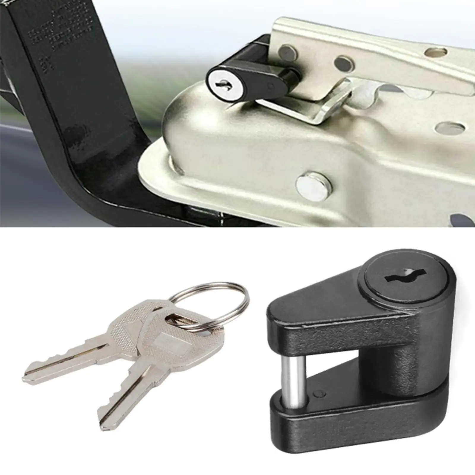 Trailer Hitch Coupler Lock with 2 Keys for Construction Vehicles Campers Car Coupling Lock