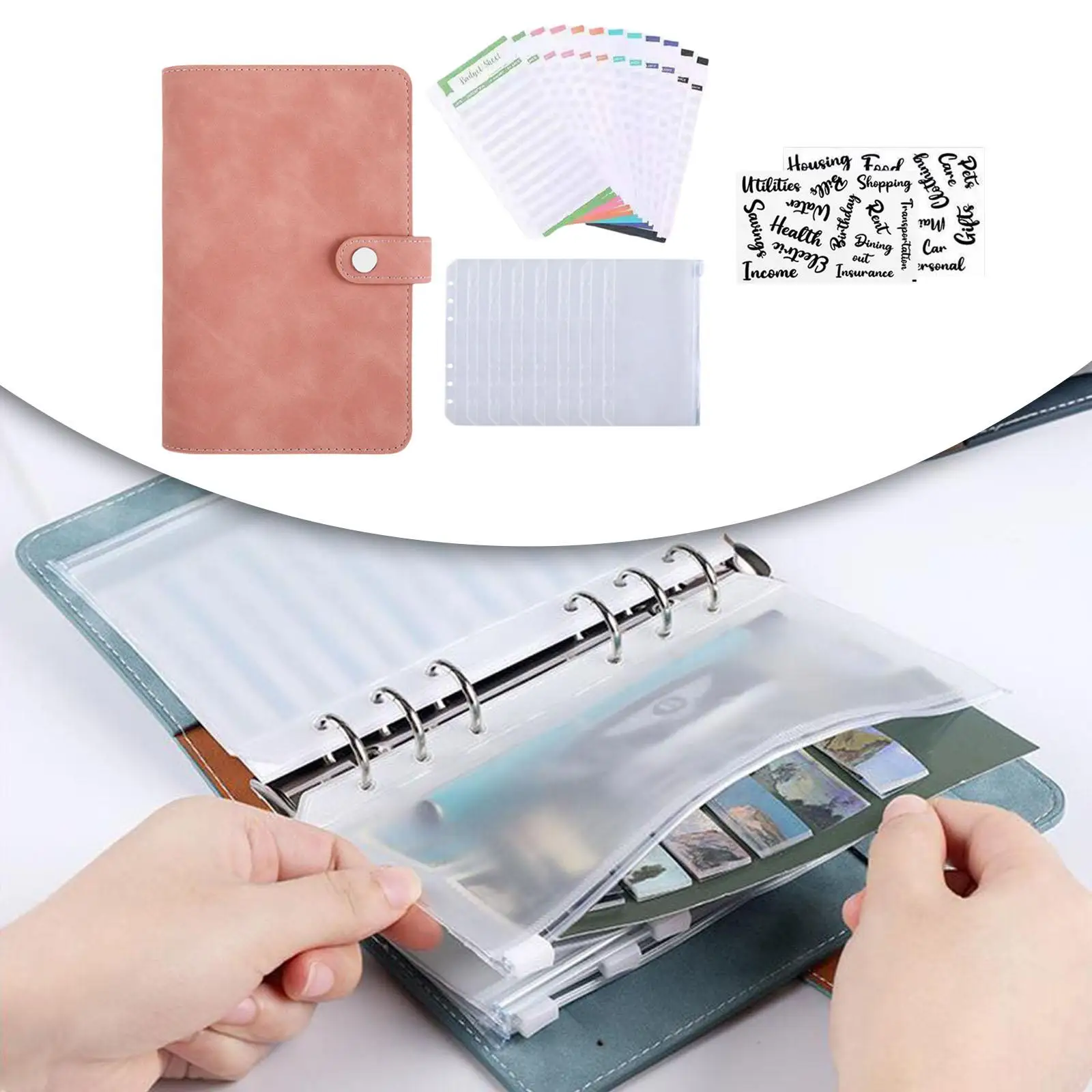 PU Leather Notebook Binder Budget Planner Organizer Loose-Leaf Cover Envelopes Binder Wallet Notebook Planner for Budgeting