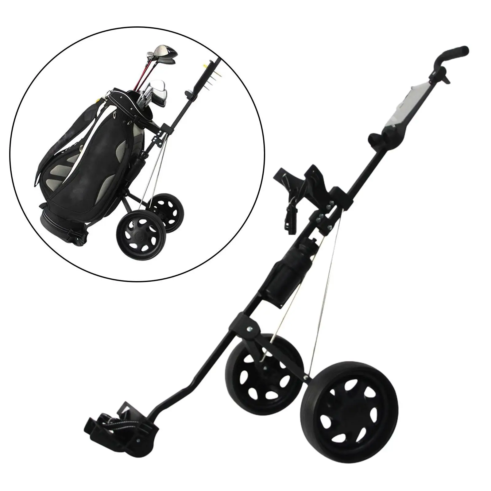 2 Golf Push Pull Cart Collapsible Golf Trolley Carry Holder Accessories