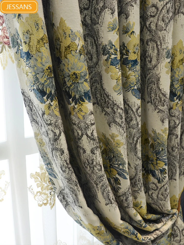 cream curtains European Style Luxury Blackout Curtain for Living Room Bedroom Jacquard Window Screen Curtain Decoration Custom Finished Product yellow curtains