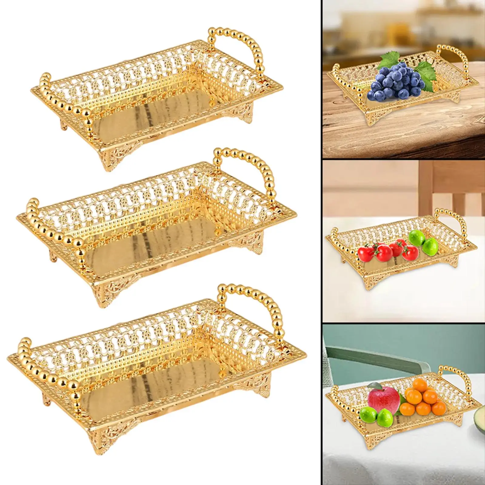 Nordic food Tray Elegant European Storage Container Golden Display Tray Fruit Storage Basket Fruit for Kitchen