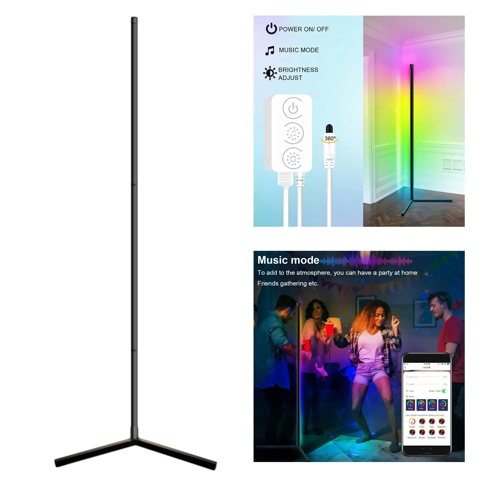  Remote Control  Dimmable Decor Party Ambient Lighting Color Changing Corner Floor Lamp for Home Gaming Room  Coffee