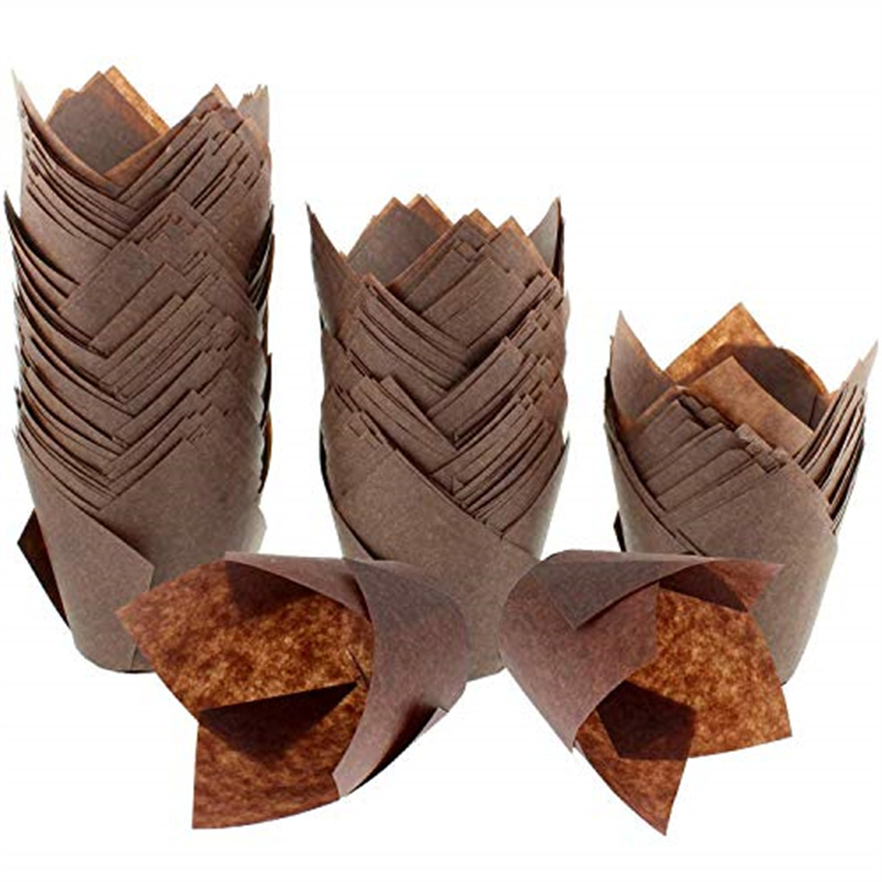 200pcs Brown Tulip-Style Cupcake Liners – Premium Food-Grade Baking Cups for Muffins, C... - SKU TSCL1903 - UGI Packaging