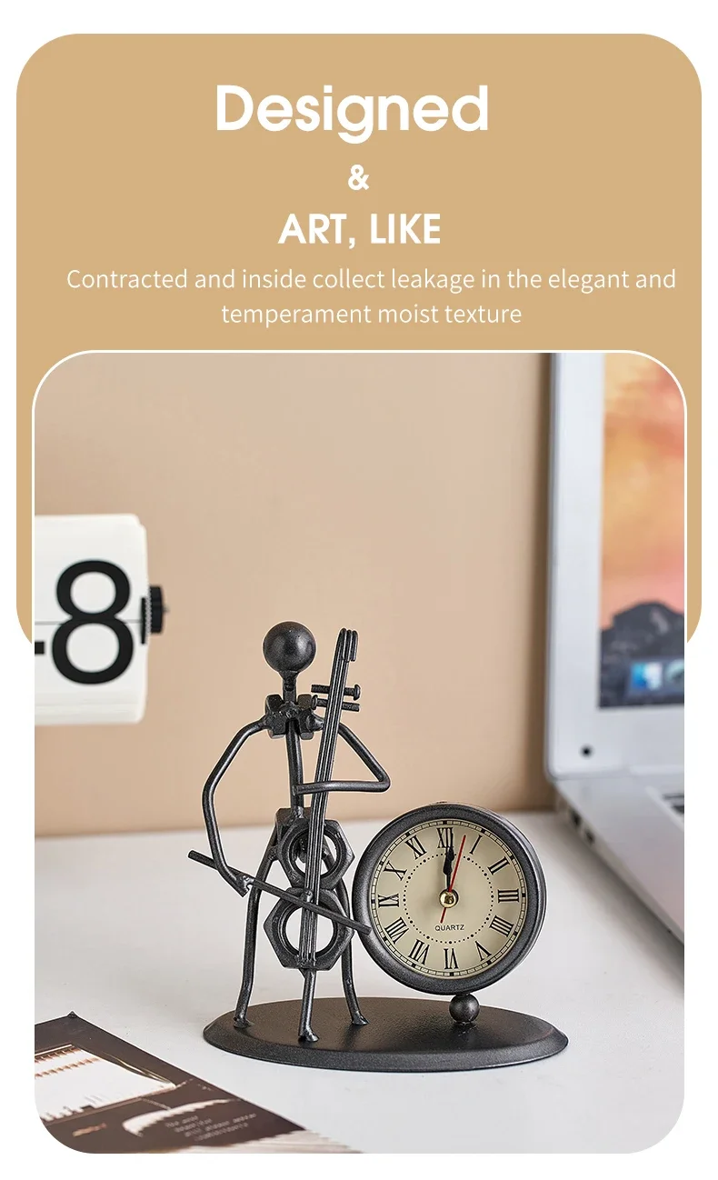 Retro Metal Musical Clock Modern Home Decor Creative Iron People Model Desk & Table Clock Simple Time Recording Accessories Gift