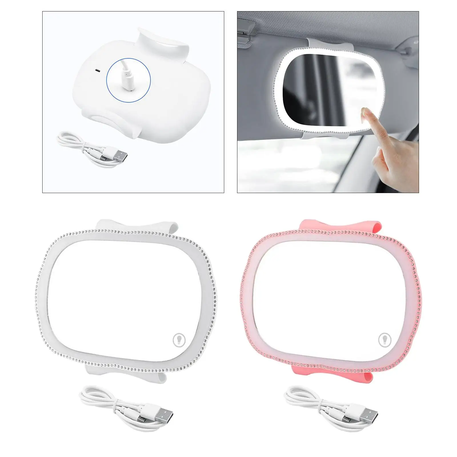 sun Visor Vanity Mirror Dimmable with Light Modes for Automotive