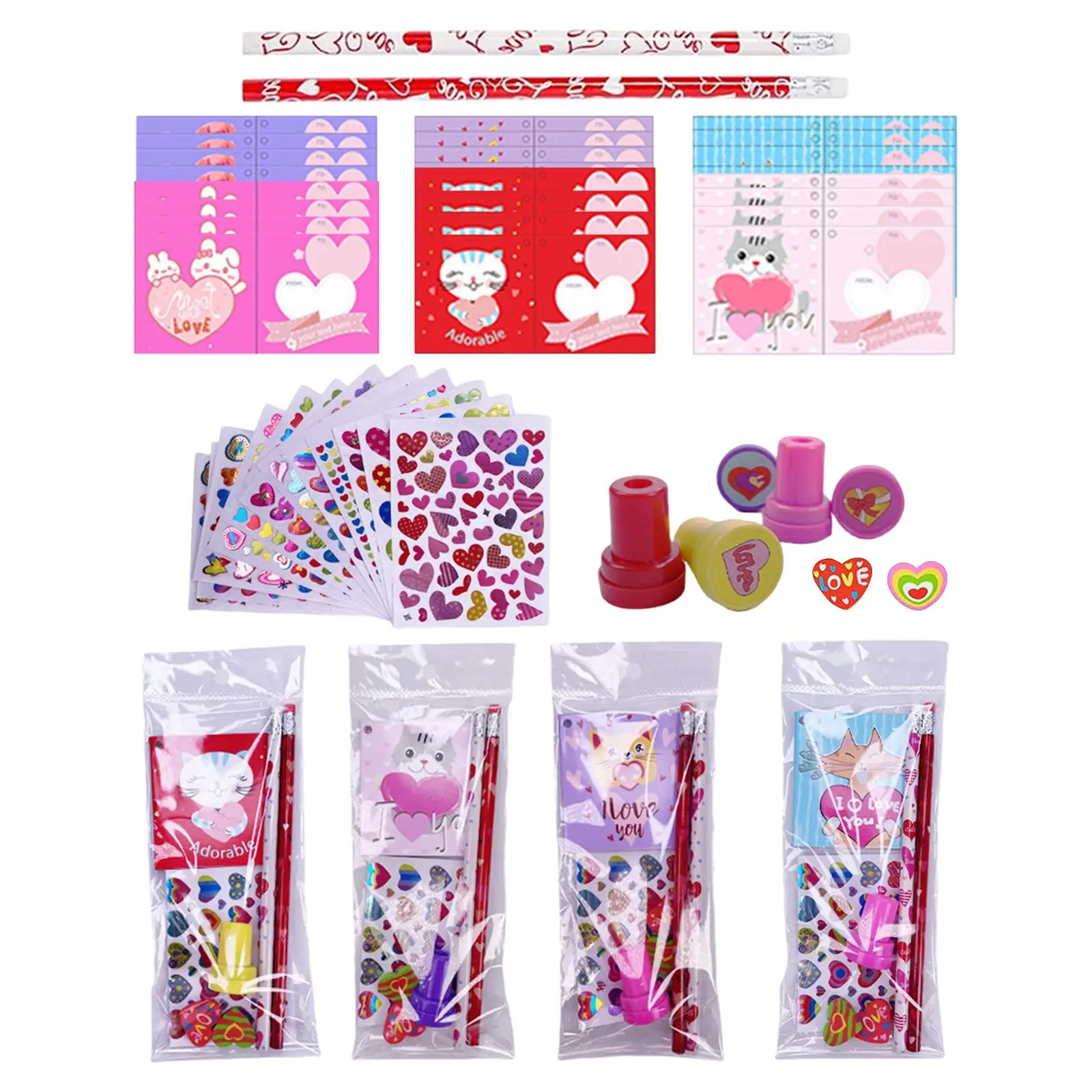 Valentine`s Day Party Favors Love Celebration Toys DIY Gift Set Valentines Day Stationery Set for Kids Children Friend Boys