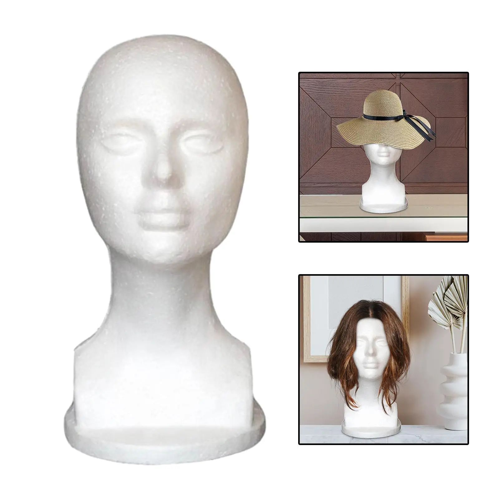 Female Foam Mannequin Head, Manikin Foam Head, Hat Display Holder, Lightweight Easy to Carry Foam Mannequin Hat Stand for