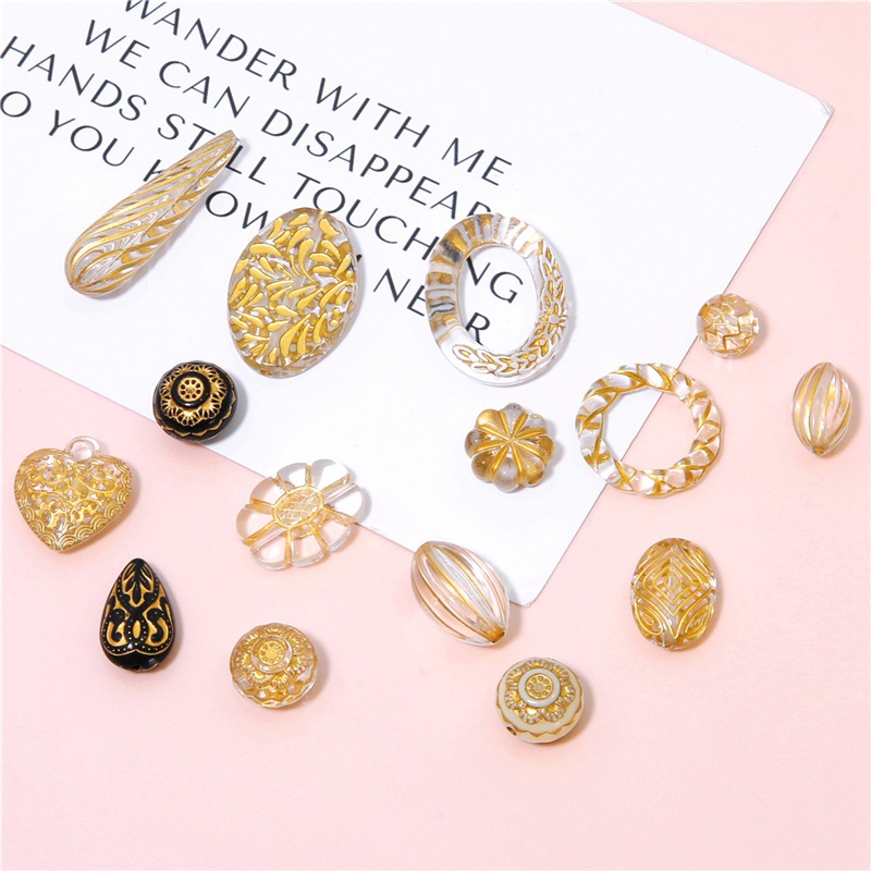Retro Smaragd Gold Farbe Zeichnung Flache Acryl Barock Perle Für Schmuck Machen DIY Ohrring Halskette Armband Zubehör Liefert – Detail 2