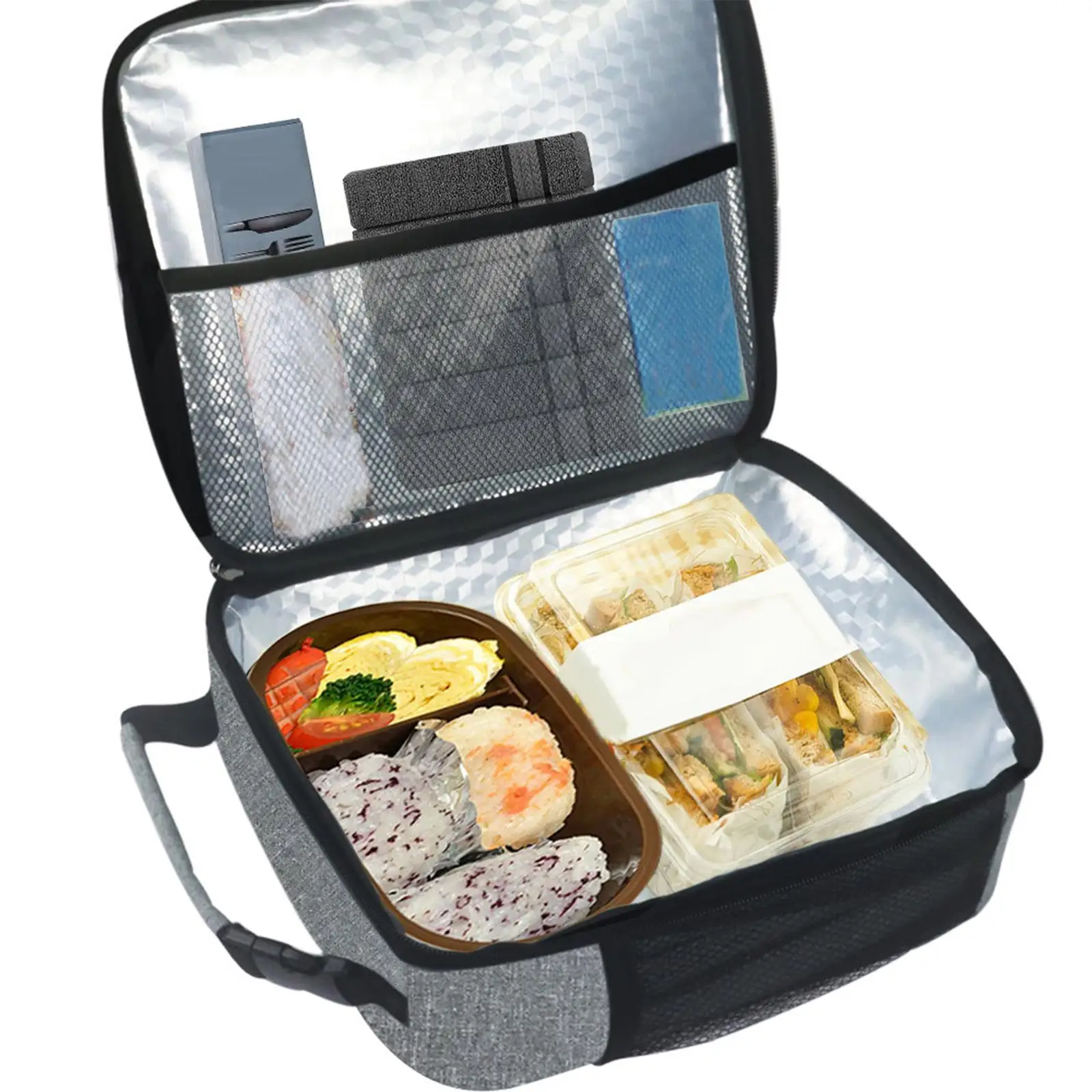 Portable Insulated  Mesh Pockets on Both  Lunch Container Waterproof Durable Bag for Outdoor BBQ Fishing Car Office