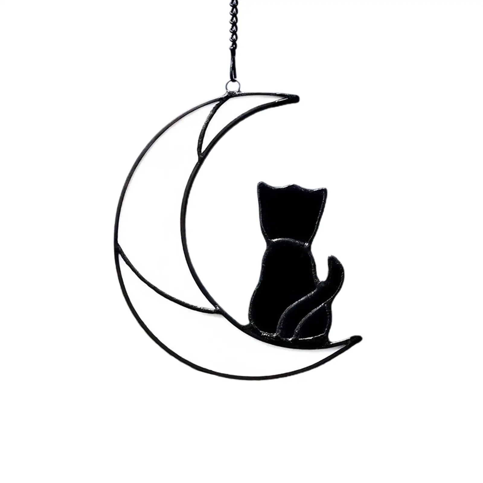 Stained Glass Window Hangings Acrylic Cat on The Moon Pendant Cat Decoration for