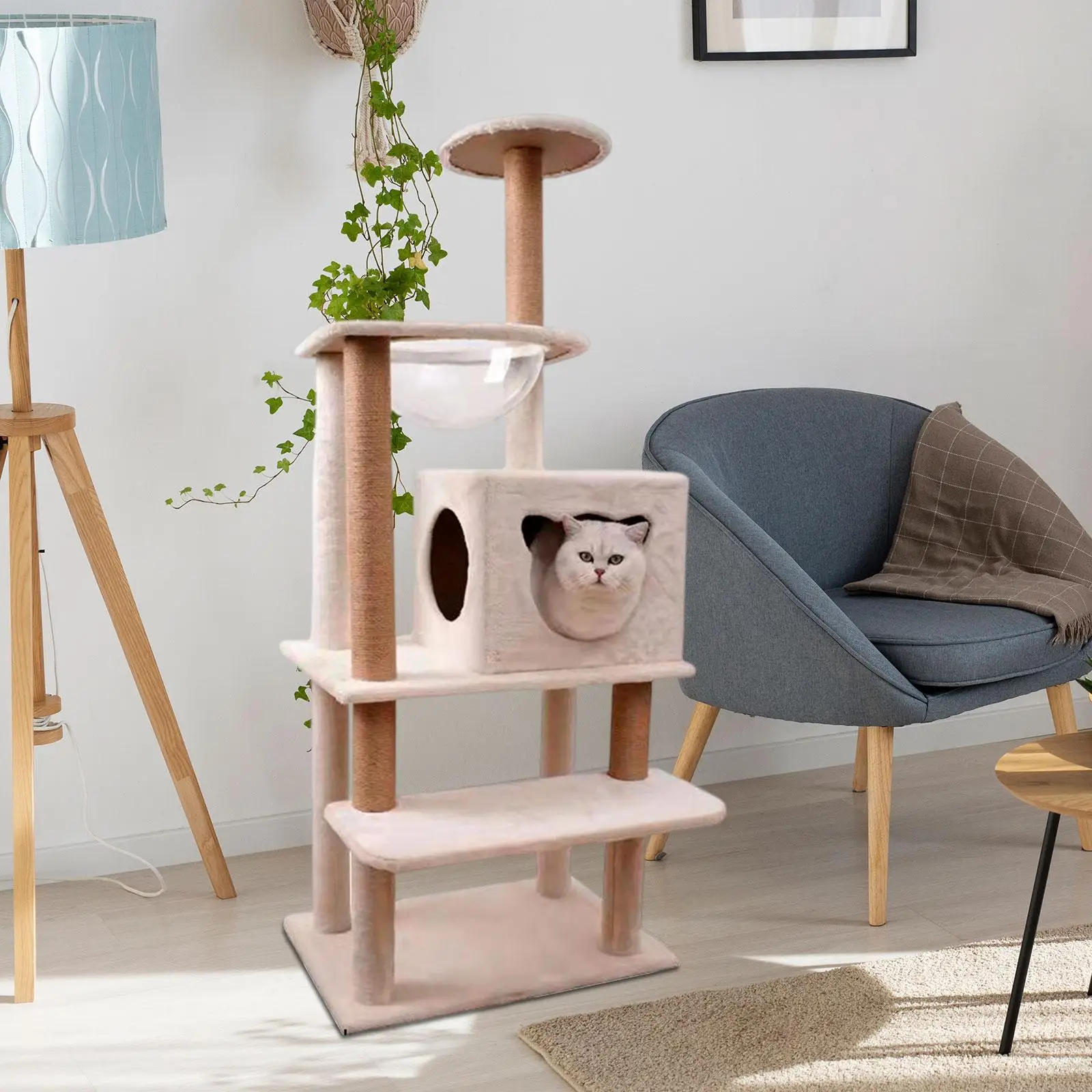 Velvet Cat Tree Towers Cat Condo Animal Sharpen Claw Toy Plush Perch Interactive Cat Scratching Post for Furniture Protector