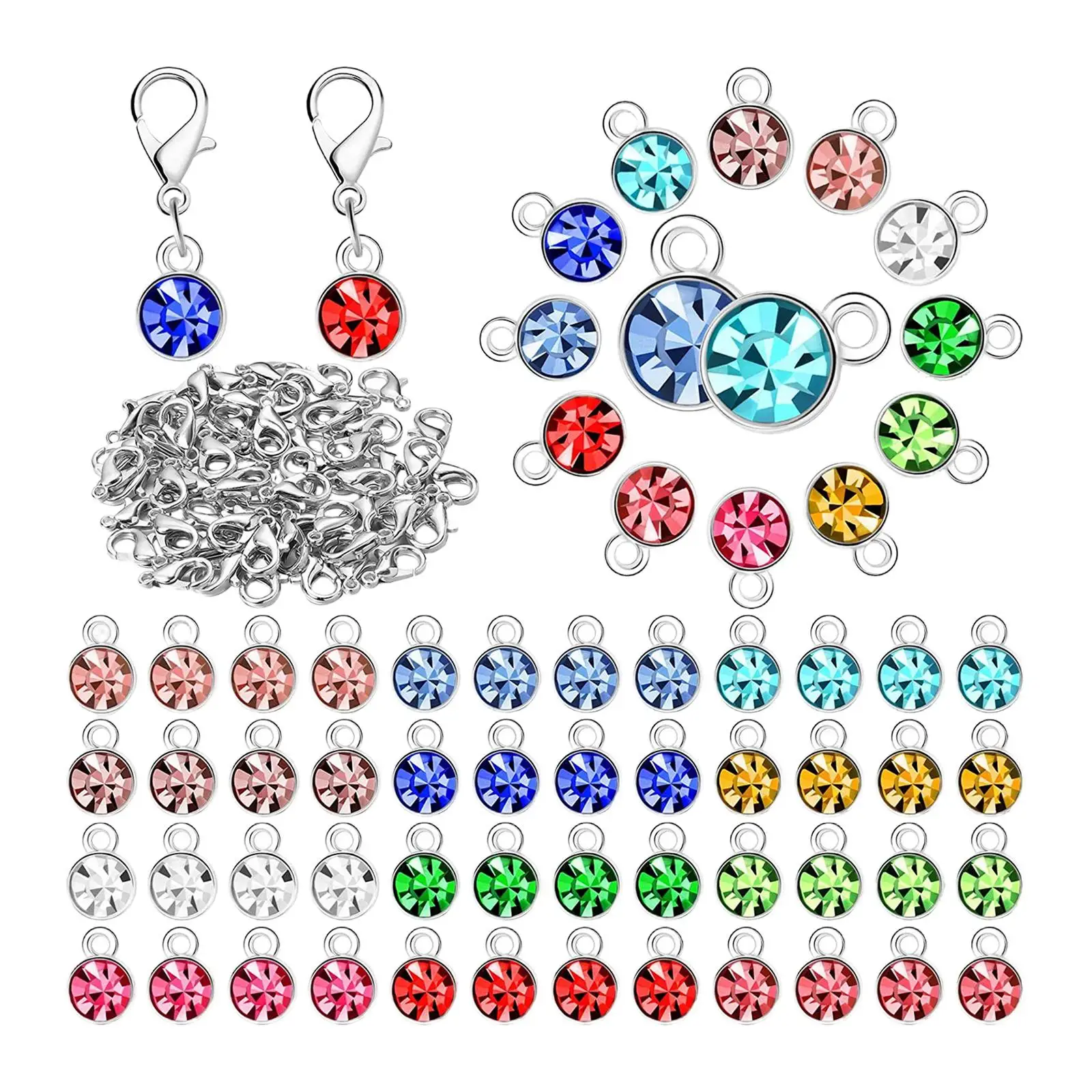 180Pcs Crystal Birthstone Charms with Rings 12 Colors for Jewelry Making DIY