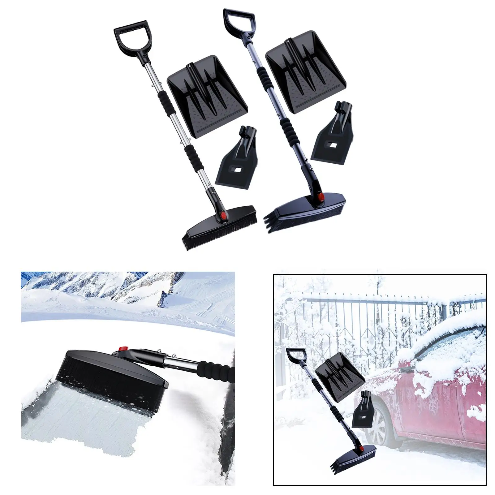 Portable Snow Removal Tool car Window Snow Cleaner Stainless Steel Handle 360 Rotatable Head for Truck Car Vehicles Auto