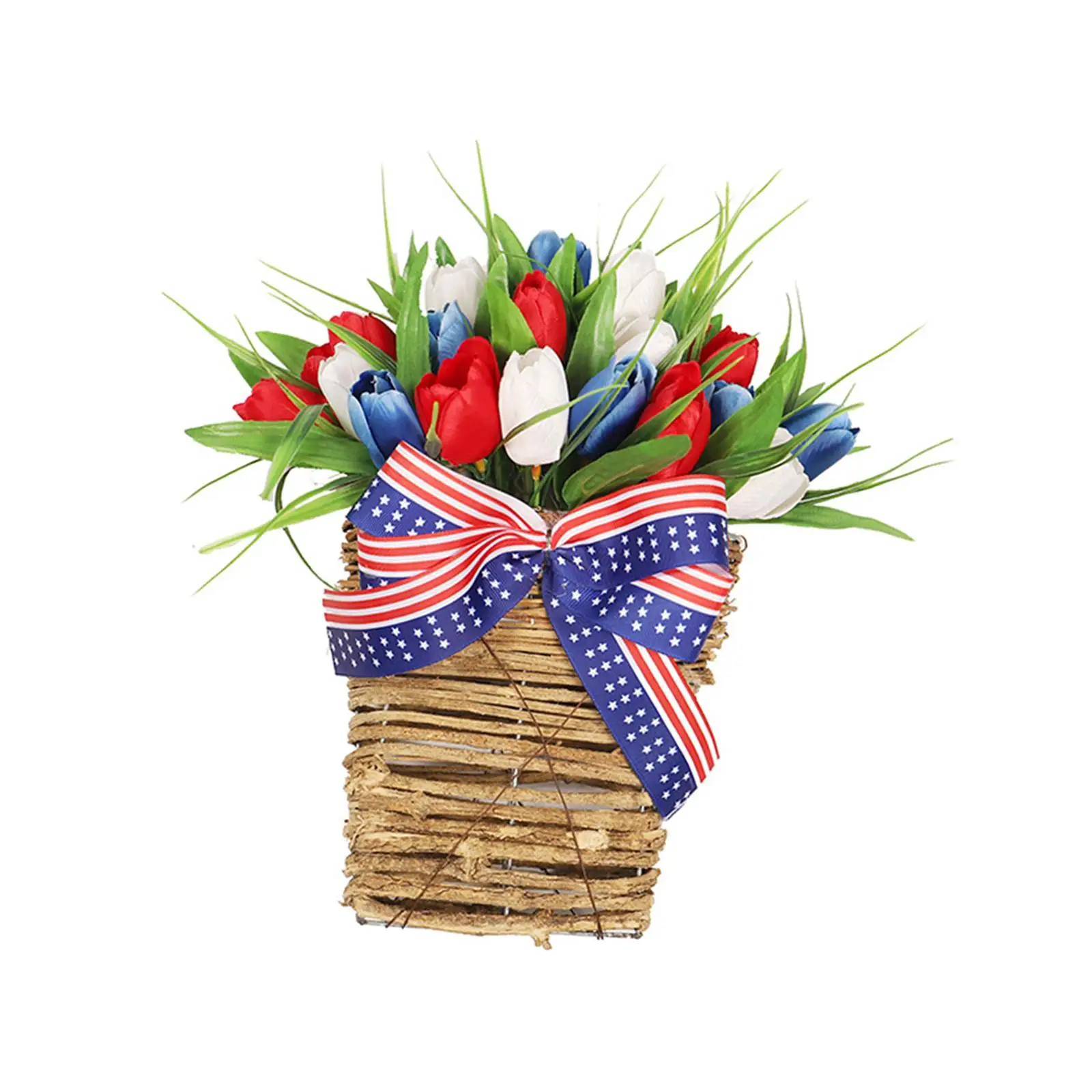 Patriotic Independence Day Wreath Memorial Day Hanging Basket Front Door Wreath