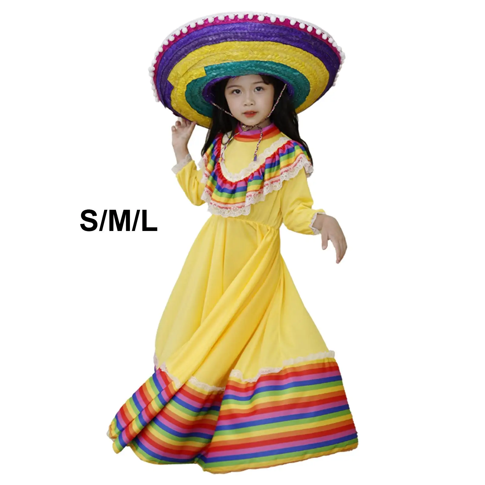 High Quality Little Girls Mexican Dress Birthday Party Halloween Costume Kids Child Mexican Dance Dress