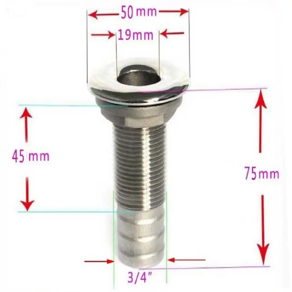 316 Stainless Steel Straight Thru-Hulls Fitting, for Hose, Polished 3/4