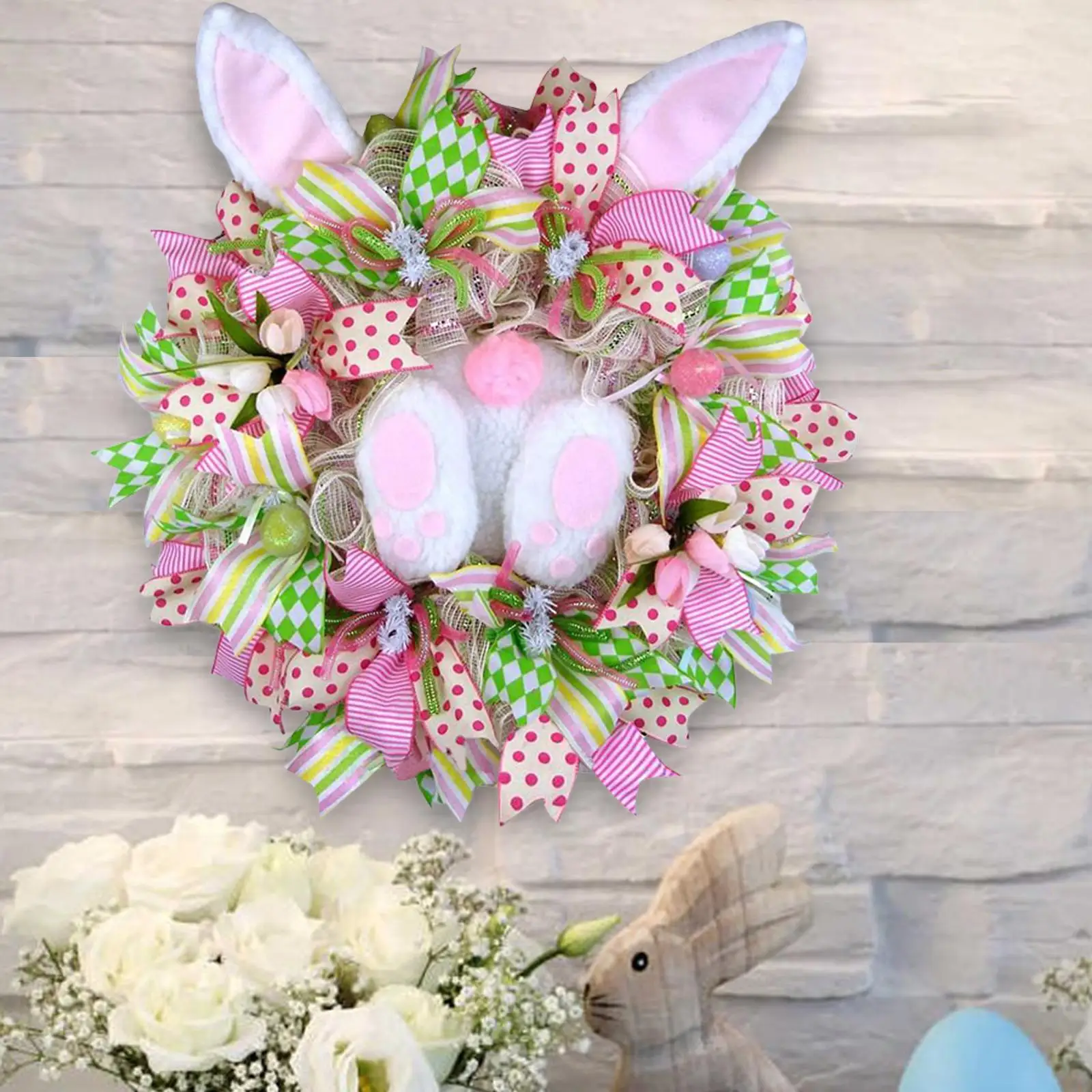 Easter Bunny Wreaths Ornament Rabbit Garland Spring Wreath with Ribbons