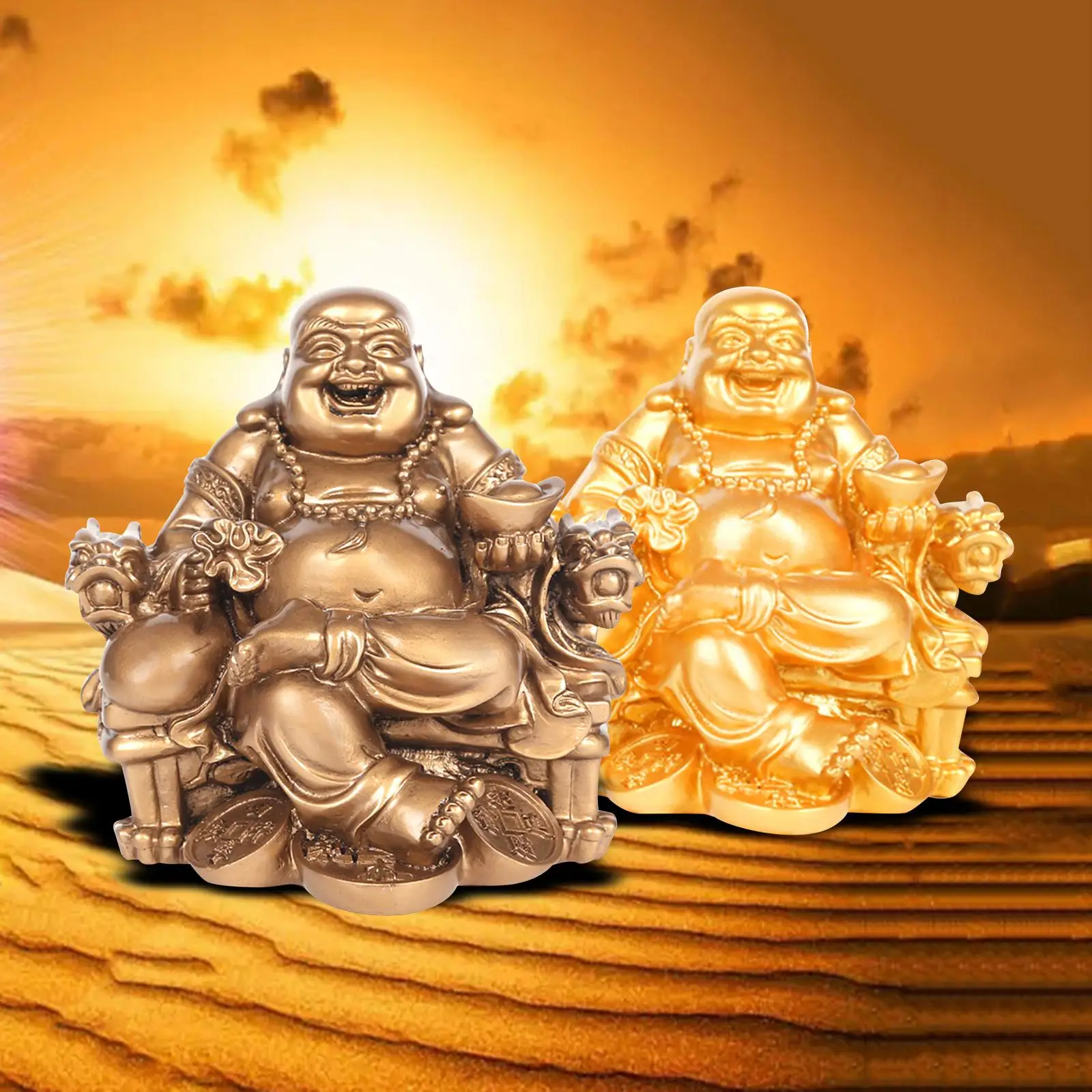 Resin Buddha Statues Sculpture Figurine Fengshui Good Luck for Shelf Tea Room Collectible Decoration Ornament