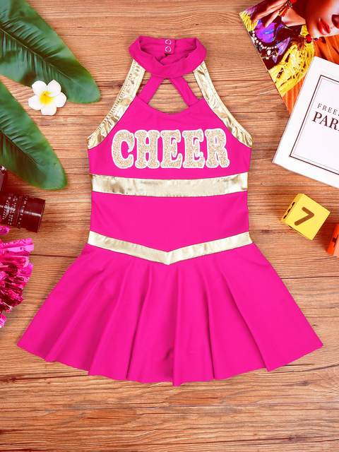 DPOIS Girls Cheer Uniform Cheerleader Outfit Cheerleading Uniform Hot Pink  16 