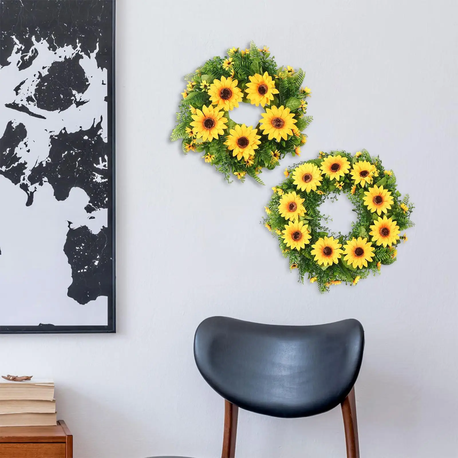 Artificial Sunflower Wreath Hanging Garland Rustic Outdoor Front Door Wreath for Home Decor Backyard Party Fireplace Farmhouse