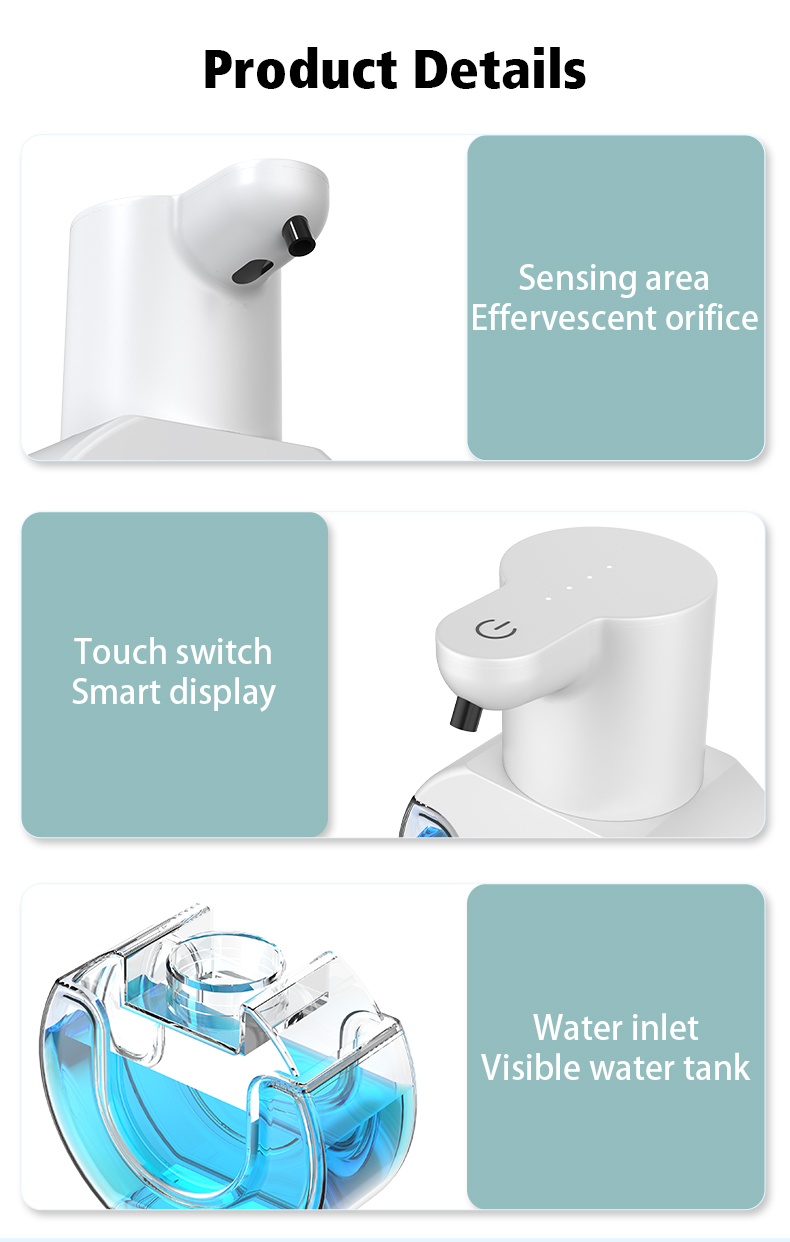 Soap Dispensers Touchless Automatic Foam Bathroom Smart Washing Hand Machine with USB Charging White High Quality ABS Material