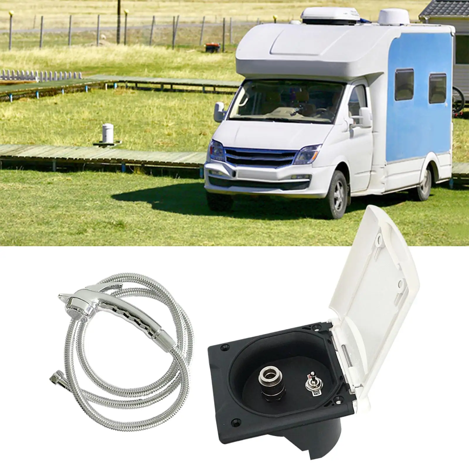RV Exterior Shower Box Kit with Faucet Hose Weatherproof Outdoor Shower Box for Boat Shower Accessories Exterior Faucet