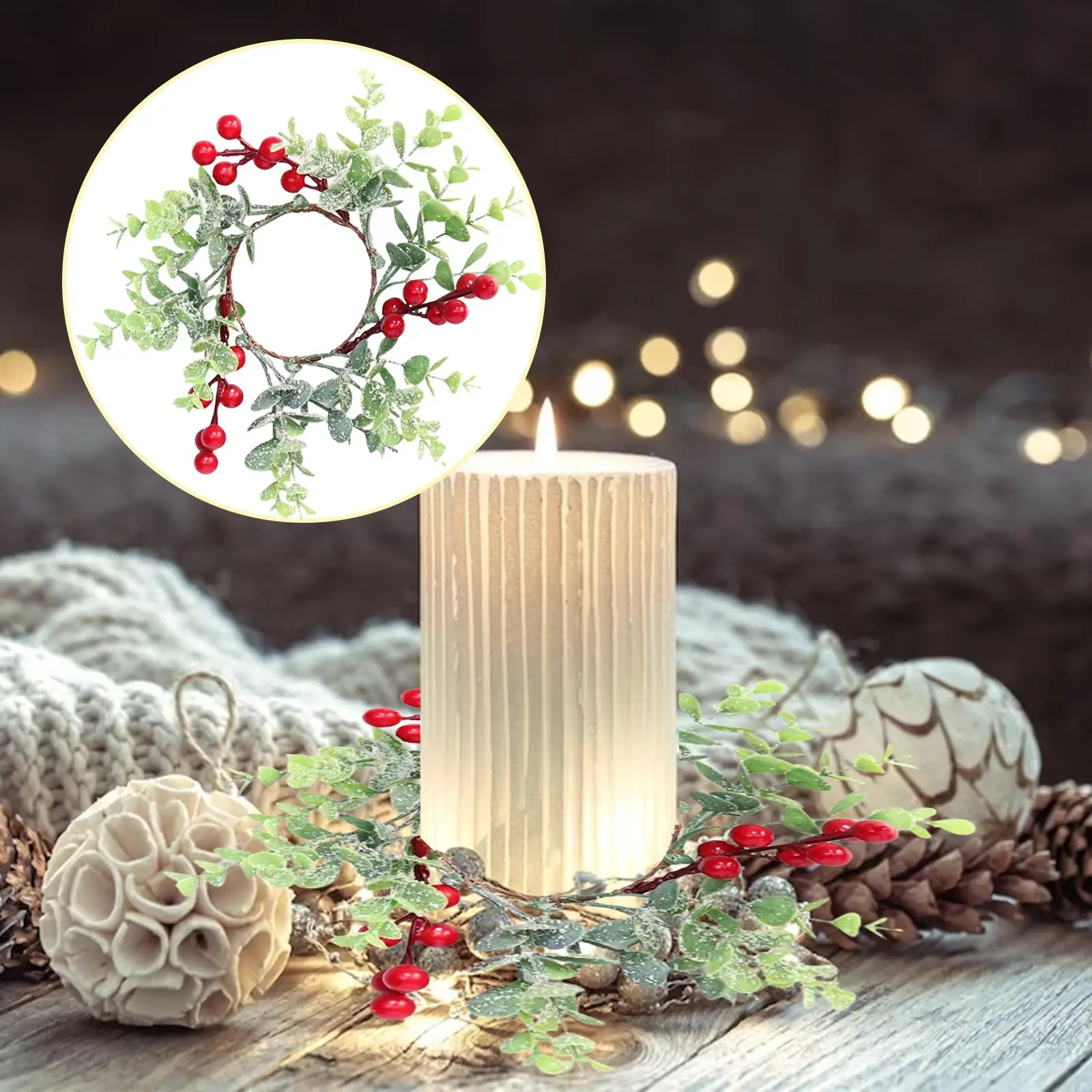 2Pcs Easter Candle Rings, Simulated Decorative Artificial Creative Eucalyptus Wreath for Decorations Wedding Dining Table Door