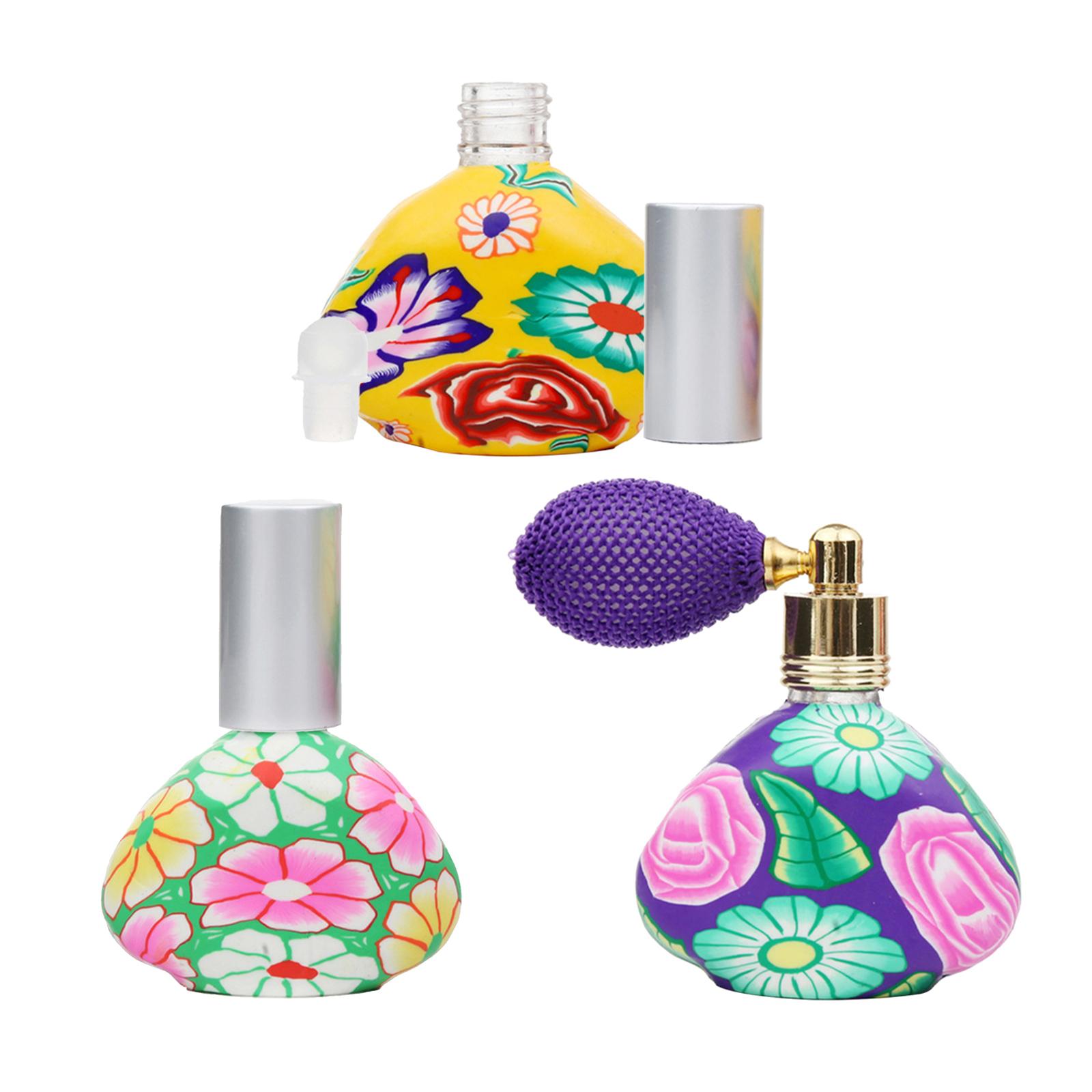 Refillable Perfume Atomizer Flower Embelished Makeup Tool Air Bag Retro Glass Vial Cologne Dispenser Sprayer for Ladies Girls