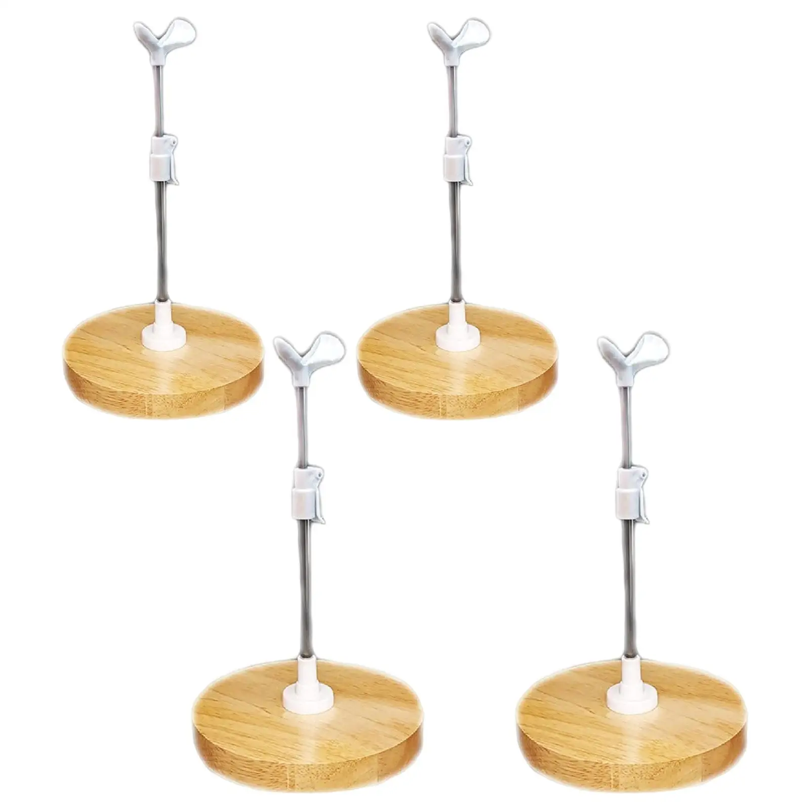 Doll Stand, Adjustable Round Wooden Base, Stainless Steel Support, Stable Base, Clip Body Holder