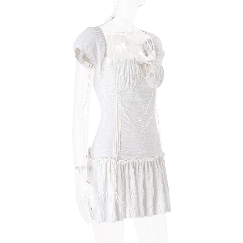 Verão feminino curto vestido magro branco manga