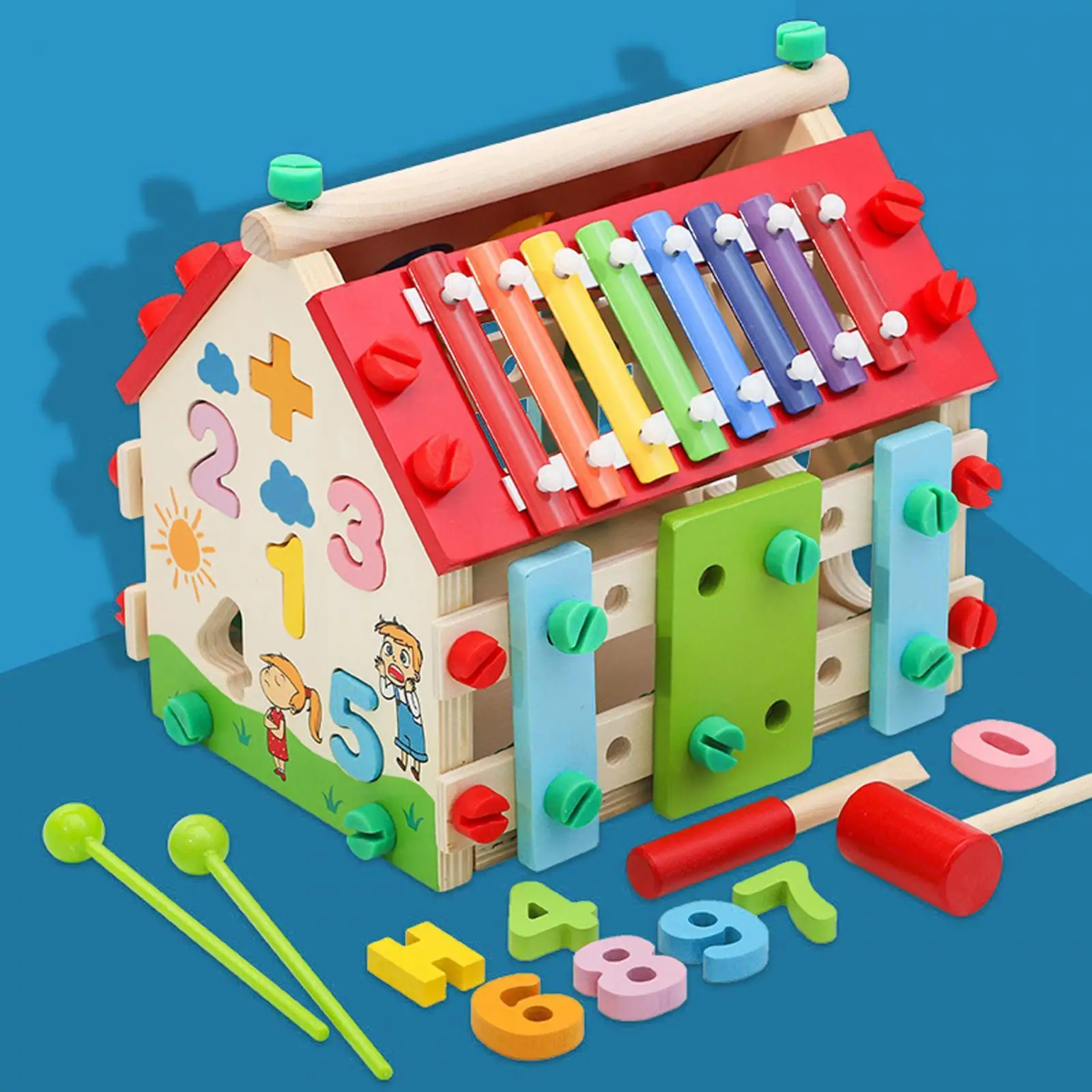 Wooden Activity Cube Multifunction Fine Motor Skills Sensory Toy Early Development Montessori for Boys Girls Kids Birthday Gift
