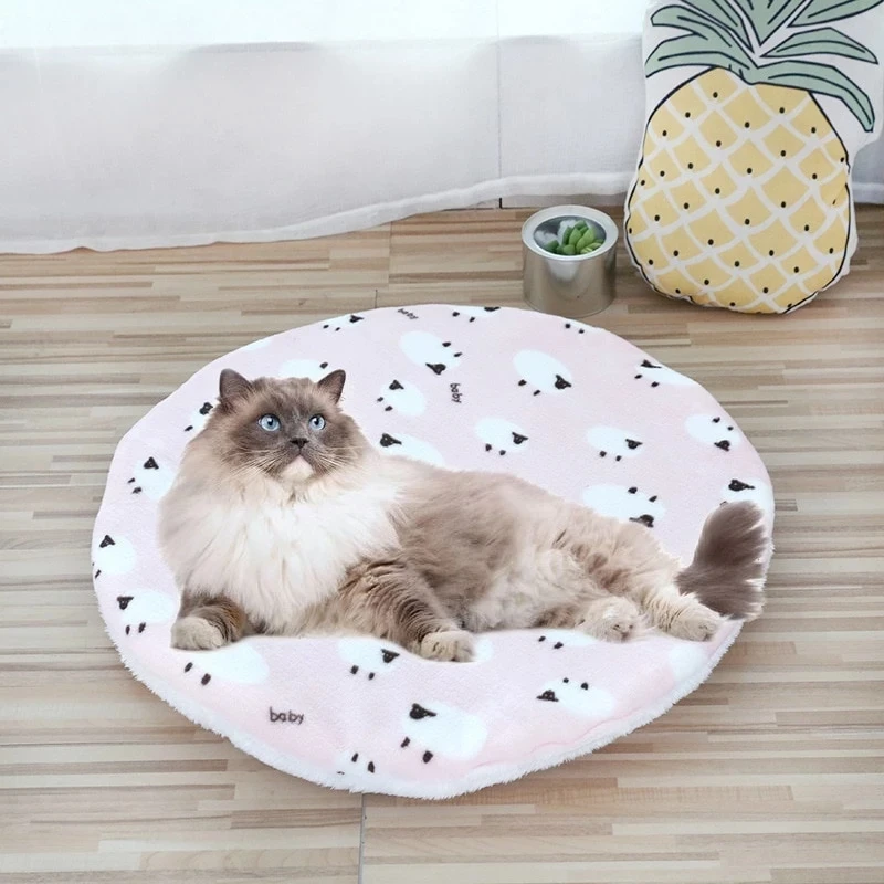 Title 3, Tapis de lit rond en peluche pour chat, lit pou...