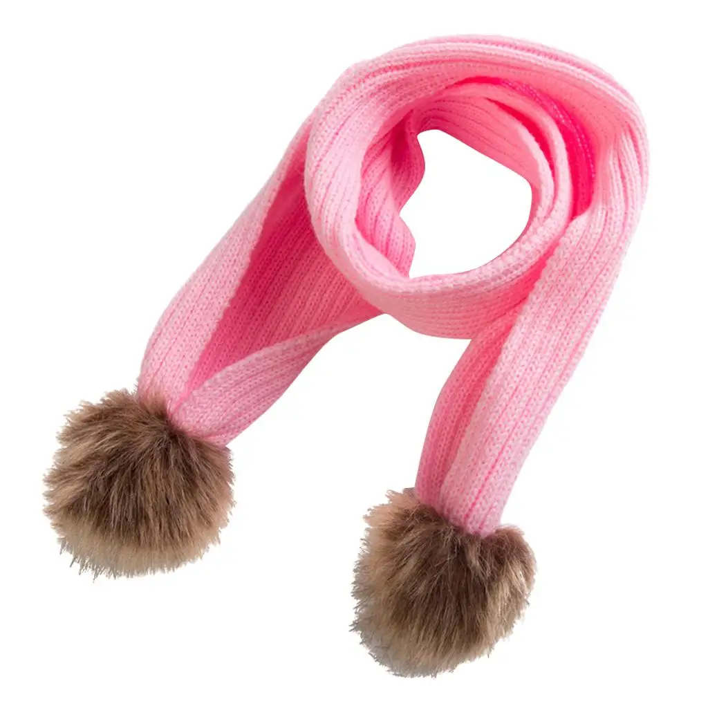Children Girls Warm Soft Knit Winter Scarf Wrap-neck pompoms