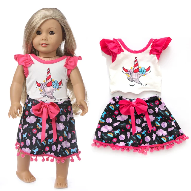 New Off shoulder top and denim pants set Fit For American Girl Doll 18 Inch  Doll