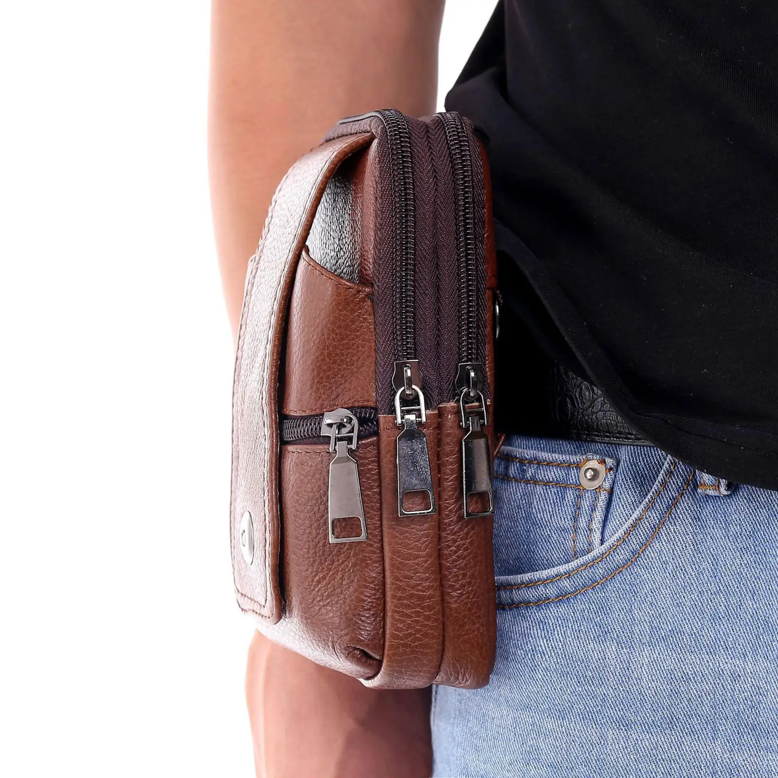 PU Leather Waist Bag Pouch Fanny Pack Casual for Hiking PhMen