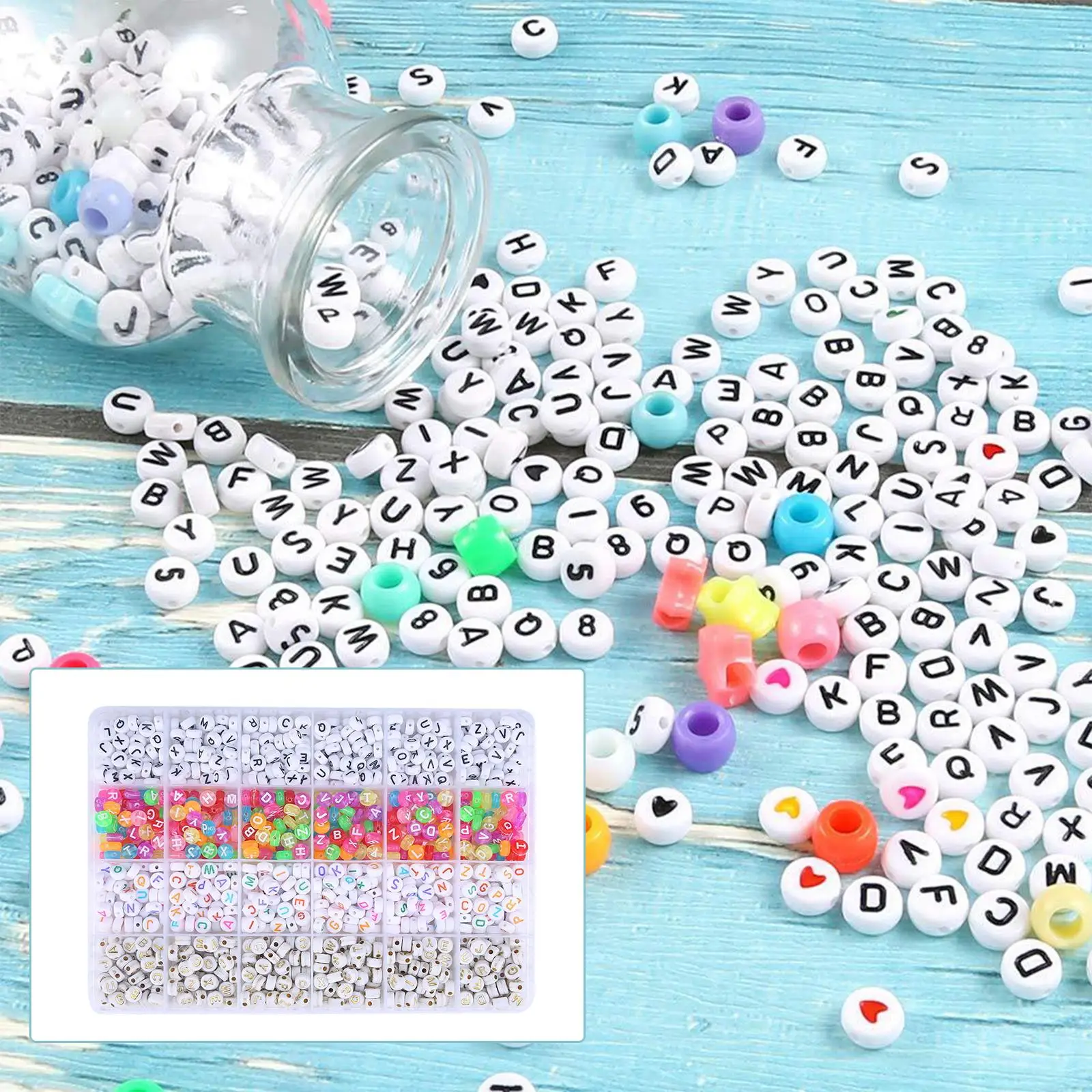1200Pcs Alphabet Letter Beads Set Spacer Bead A-Z Beaded for Crafts Bracelets